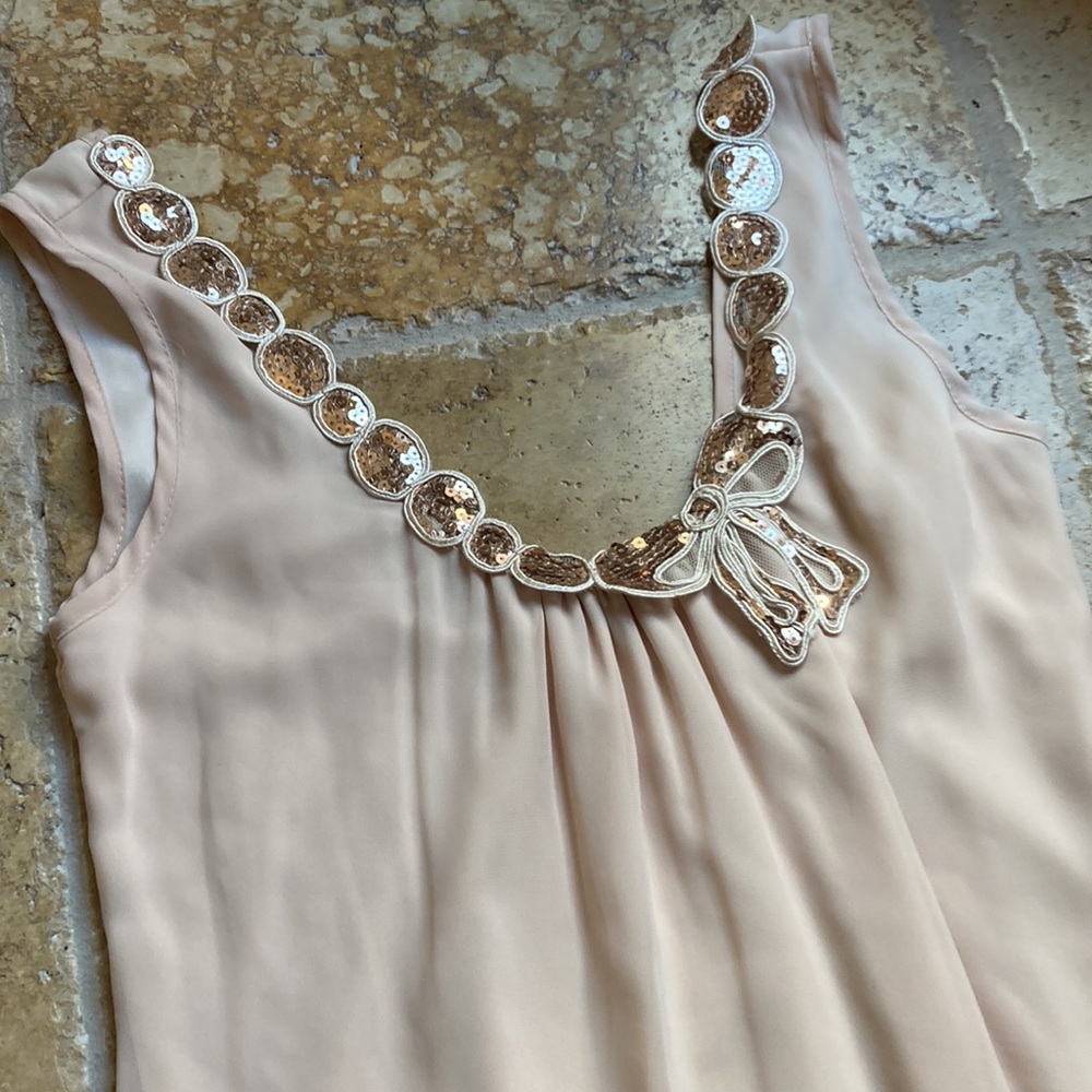 Charlotte Russe khaki color sequins bow tie blouse